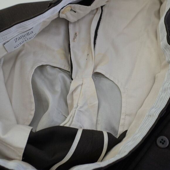 Zanella Nordstrom Todd Brown Wool Flat Front Mid Rise Dress Pants 35/32 Lined Pa - Picture 4 of 6